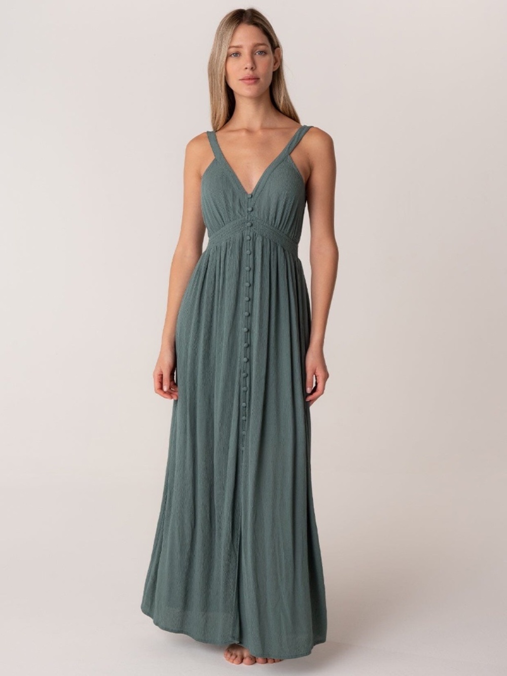 Lovestitch Vale Maxi Dress Lagoon Green Button Front Boho NWT S